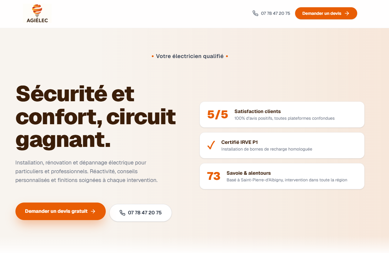 Site vitrine Agie Lec Pro — artisan électricien