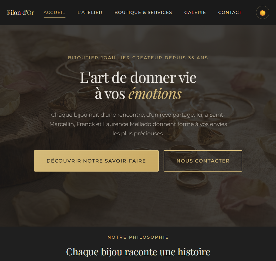 Site vitrine Au Filon d'Or — joaillerie artisanale